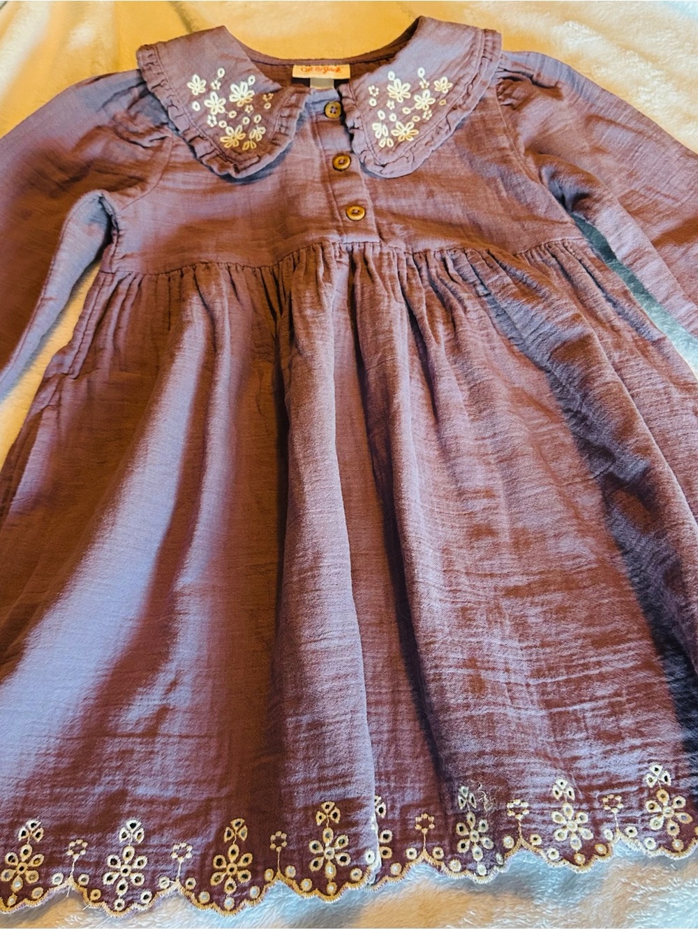 Cat & Jack Purple Long-Sleeve Dress with Embroidered Collar